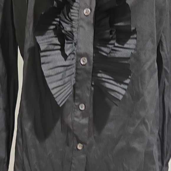 Ann Taylor Black Ruffled Long Sleeve Blouse - Picture 3 of 7